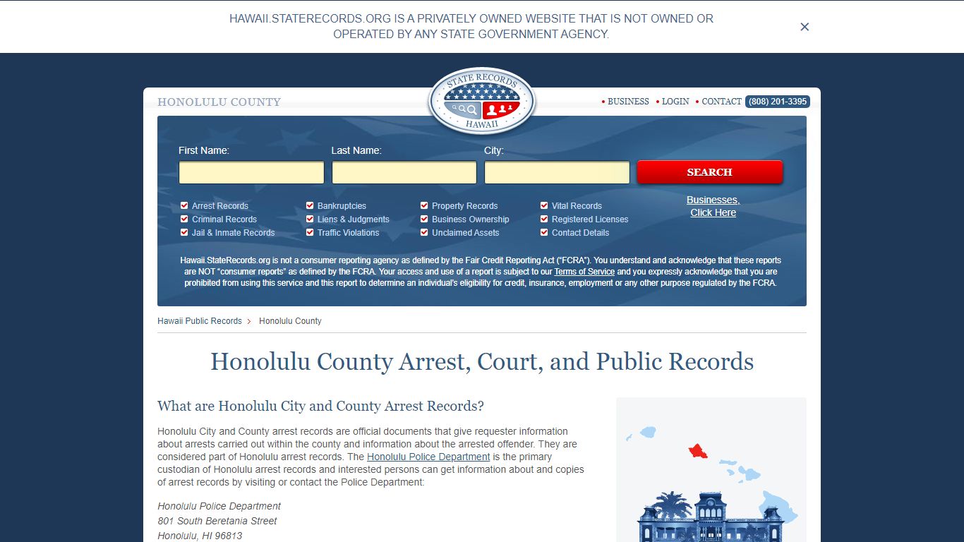 Honolulu County Arrest, Court, and Public Records