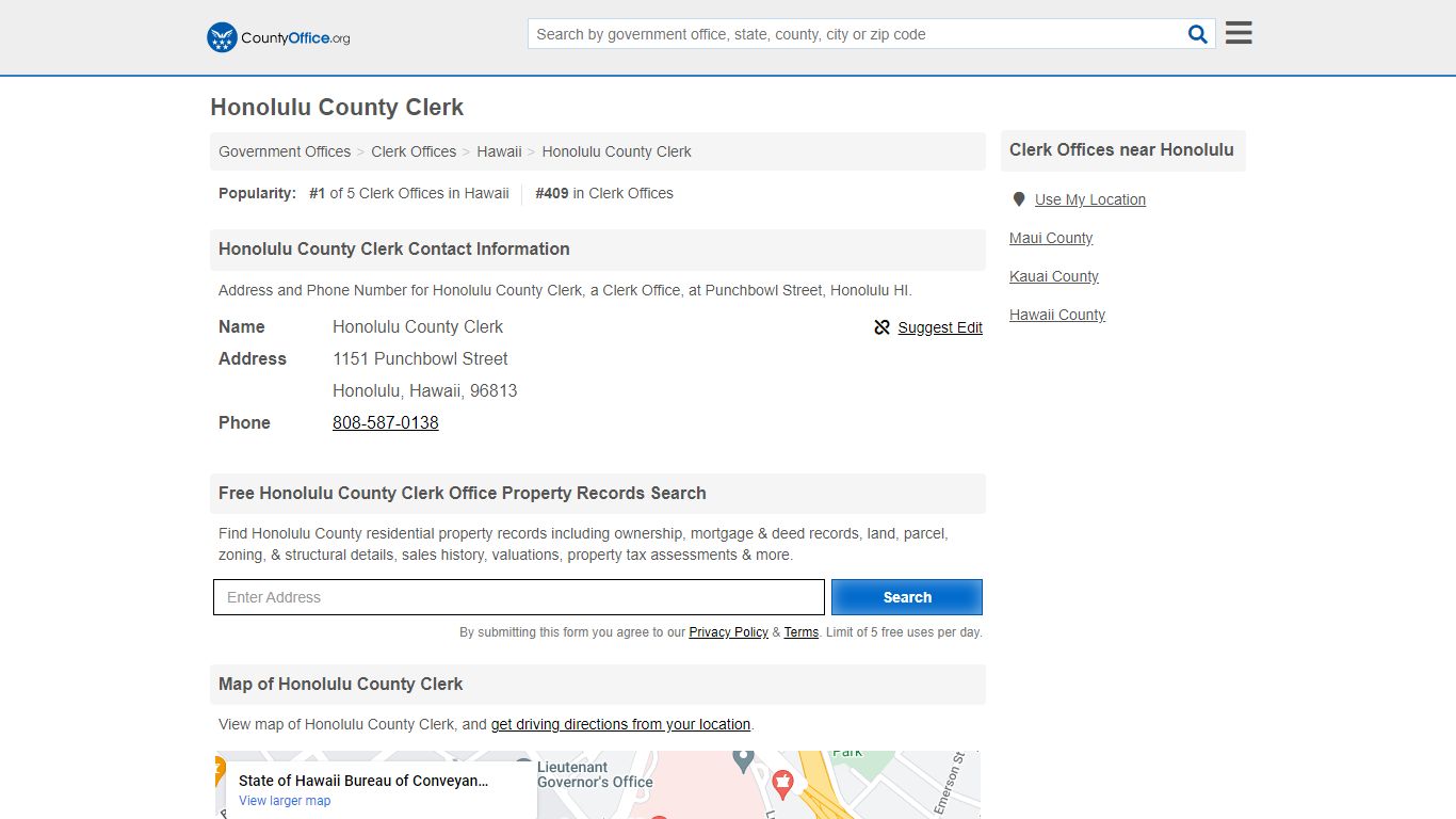 Honolulu County Clerk - Honolulu, HI (Address and Phone)